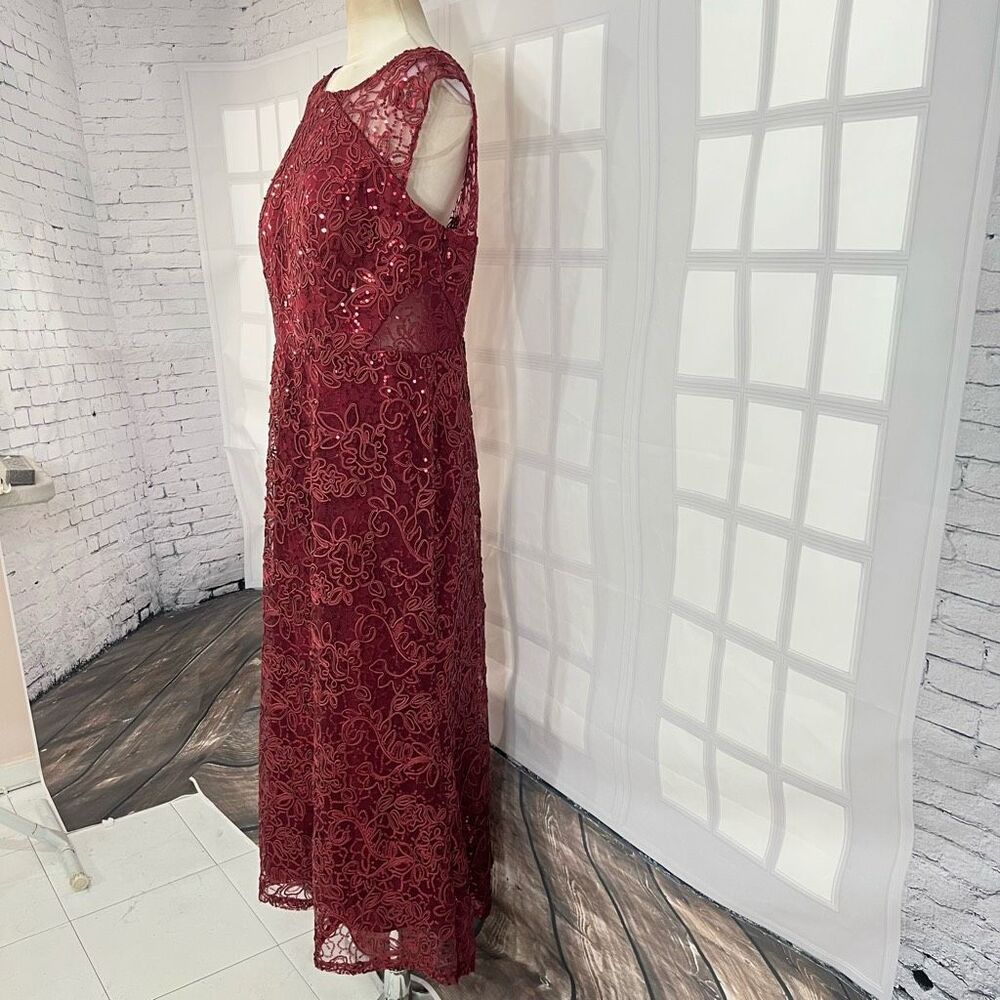 Slny sleeveless maroon red embroidered sequined lace gown size 16 - Picture 5 of 11